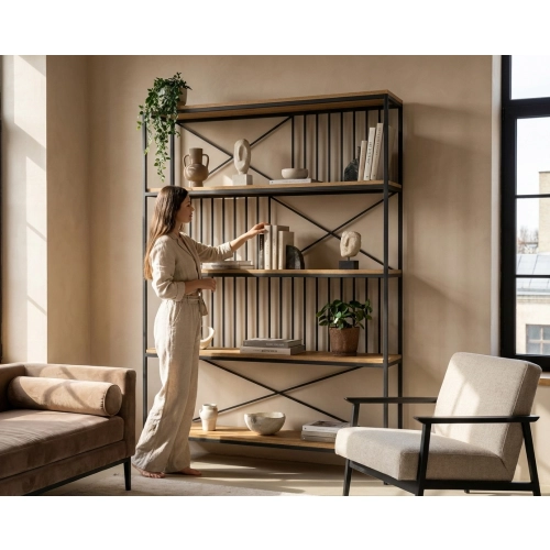 REGAŁ NA KSIĄŻKI METALOWE DREWNO LITE DĄB JESION OLCHA RNK-114